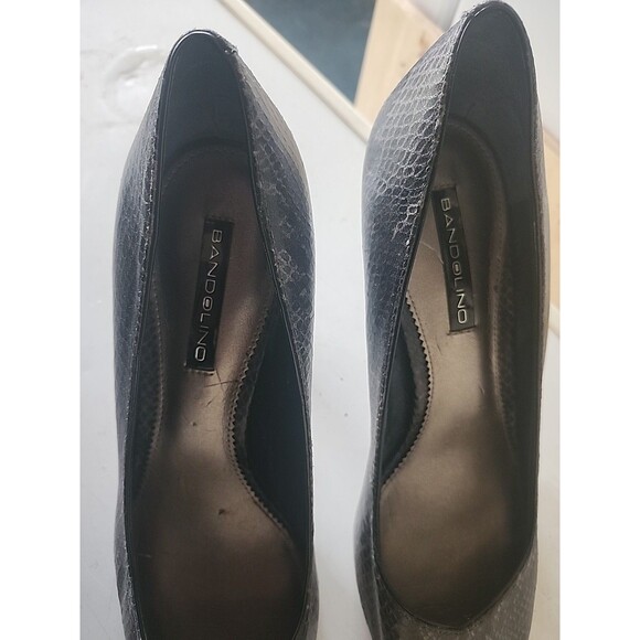 Bandolino 2-Inch Open-Toe Pumps Size 8.5 Black Faux Snakeskin - Picture 11 of 16